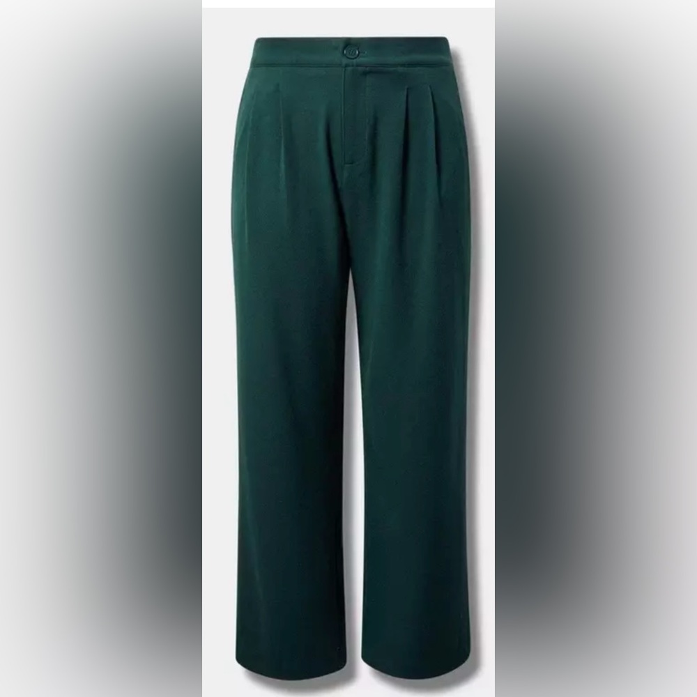 TORRID Wide Leg Pleated Pants Twill in Dark Green Spruce Short Petite Length NWT